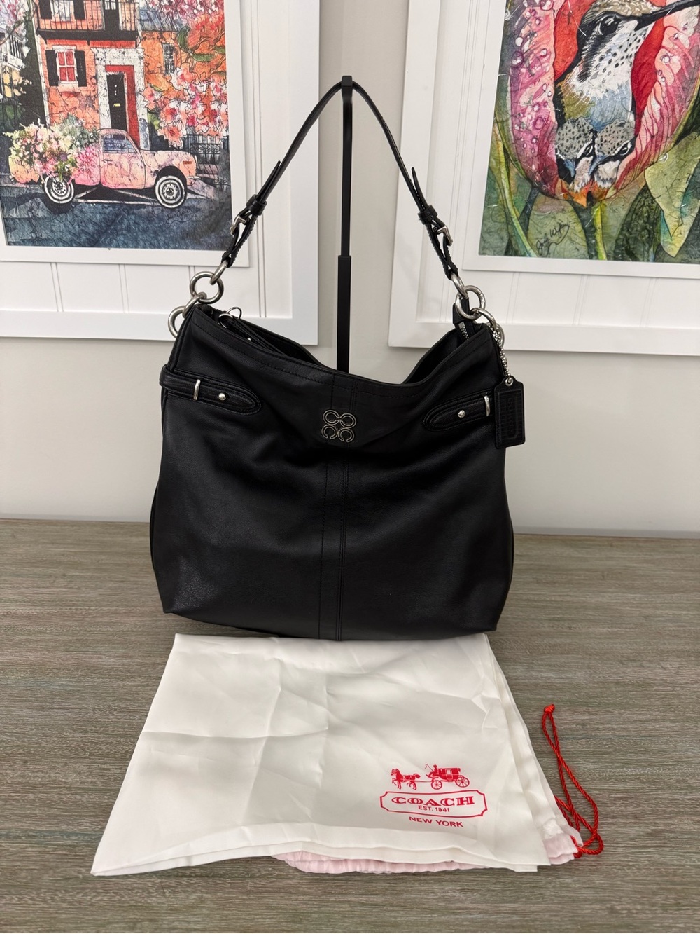 Coach Colette Black Leather Hobo Bag Silver Hardware WITH Dust Bag Hangtag 16413
